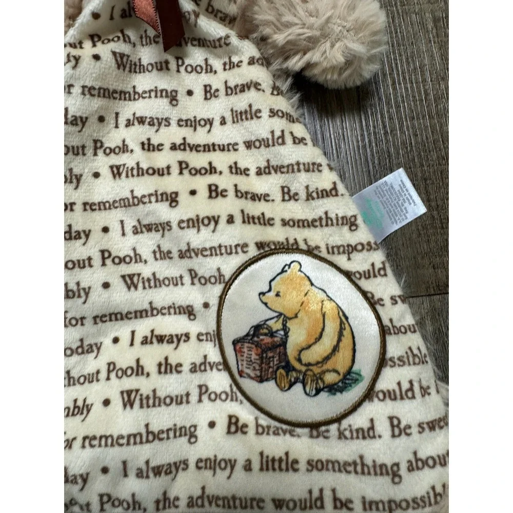 Disney Winnie the Pooh Baby Security Blanket Lovey Tan Script Quotes Plush Bear‎